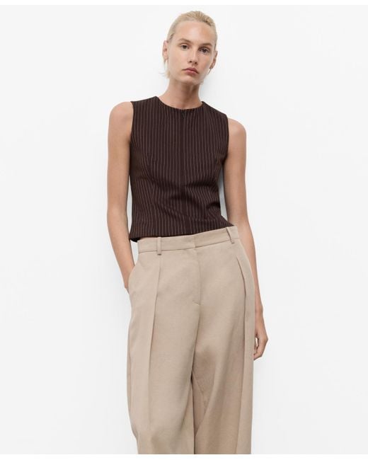 Mango Brown Fitted Zip-up Top