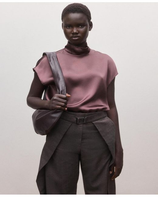 Mango Purple Satin Silk Blouse