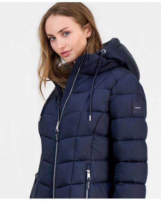 Calvin Klein Blue Packable Hooded Drawstring Puffer Jacket