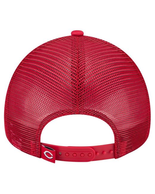 KTZ Pink White/red Cincinnati Reds Distressed 9forty A-frame Adjustable Trucker Hat for men