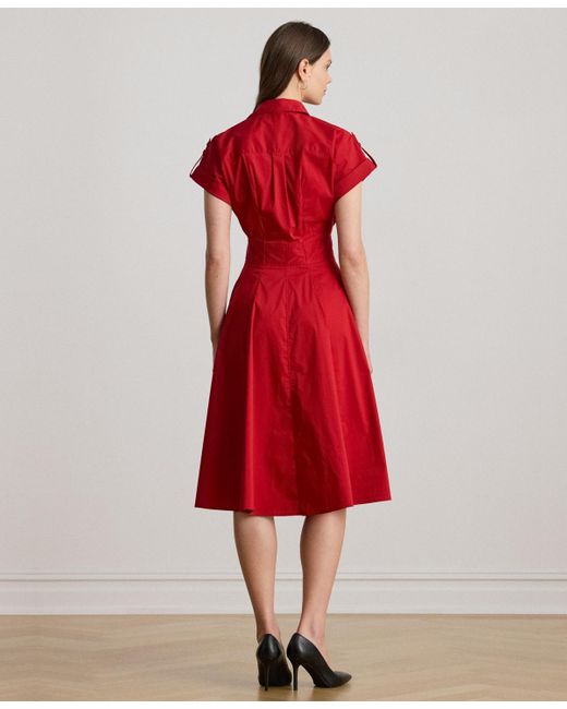 Ralph Lauren Red Buckle-trim Cotton-blend Shirtdress