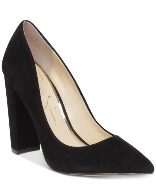 Jessica Simpson Black Tanysha Suede Pointed-toe Block Heel Pumps