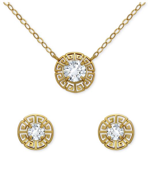 Giani Bernini Metallic 2-pc. Set Cubic Zirconia Greek Key Pendant Necklace & Matching Stud Earrings