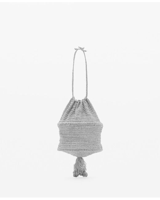 Mango White Lurex Sack-style Bag