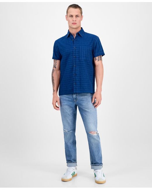 Sun & Stone Blue Sun + Stone Short Sleeve Striped Denim Button-front Shirt for men