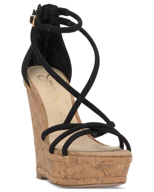 Jessica Simpson Black Olype Strappy Wedge Sandals