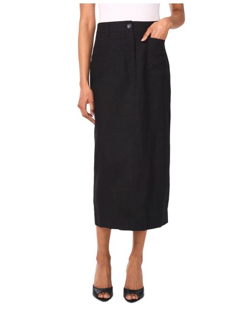 Vince Camuto Black Linen-blend Patch-pocket Midi Skirt