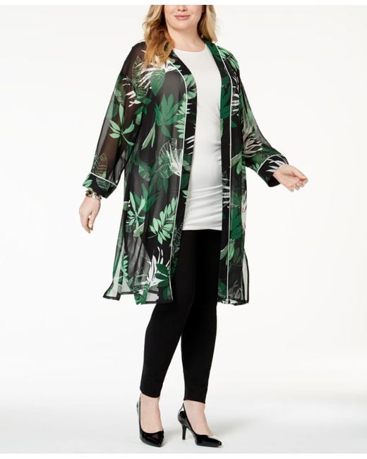 Alfani Plus Size Sheer Printed Kimono Jacket, Created For Macy's