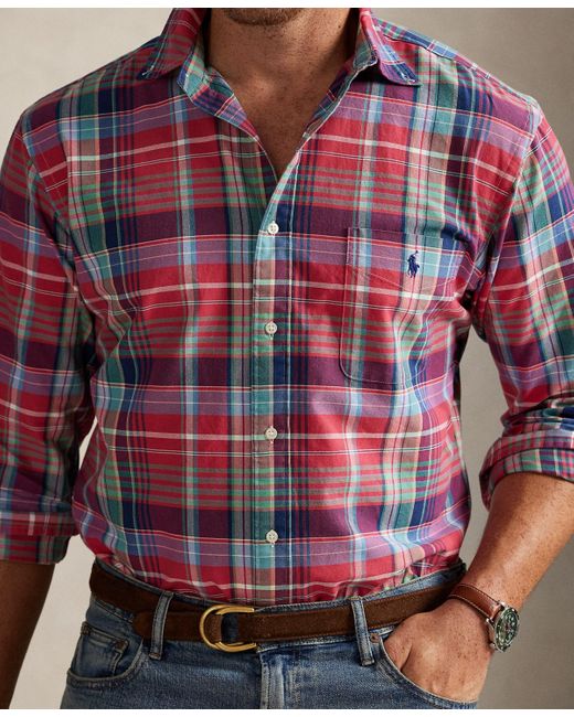 Polo Ralph Lauren Red Big & Tall Plaid Oxford Shirt for men