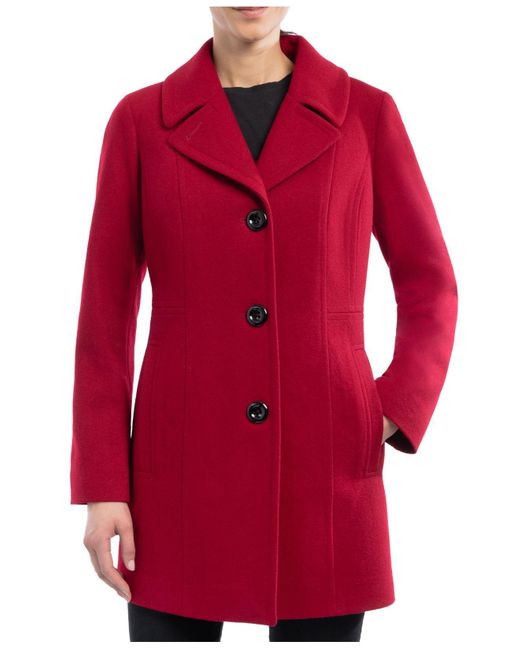 Anne Klein Wool Single-breasted Peacoat, Created For Macy's in Red | Lyst