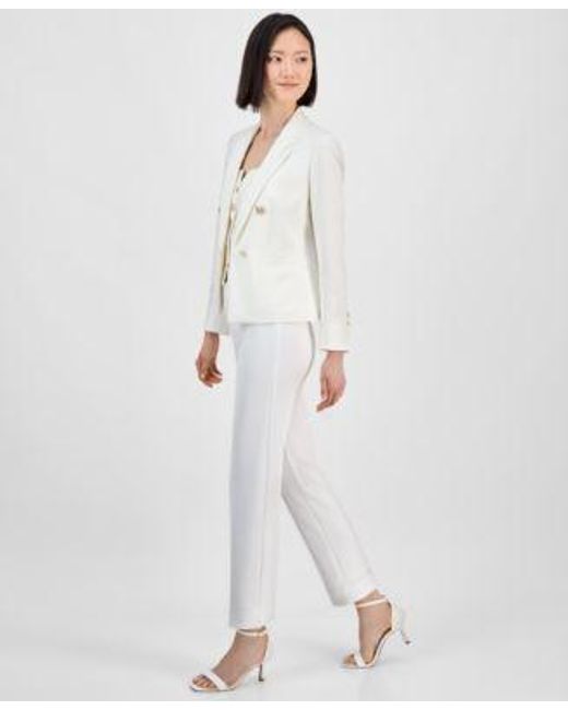 Anne Klein White Open Front Jacket Button Front Top Ankle Pants