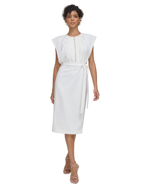 Calvin Klein White Cap-sleeve Tie-waist Sheath Dress