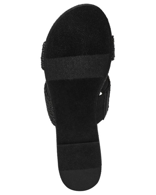 Dolce Vita Black Geeya Raffia Criss Cross Strap Flat Slide Sandals