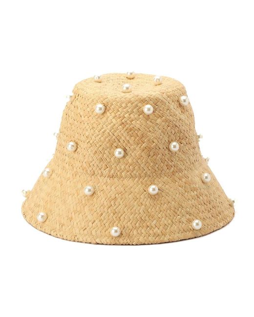 Kate Spade Natural Imitation Pearl Embellished Straw Cloche