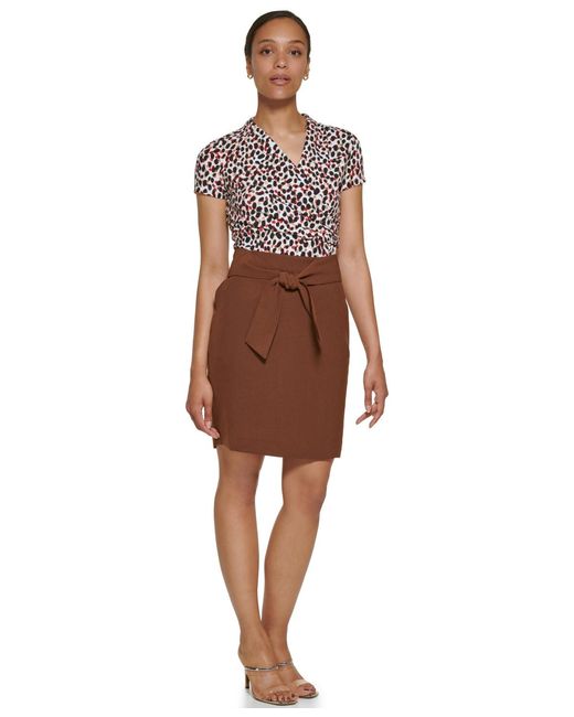 DKNY Brown Petite Tie Front A-line Skirt