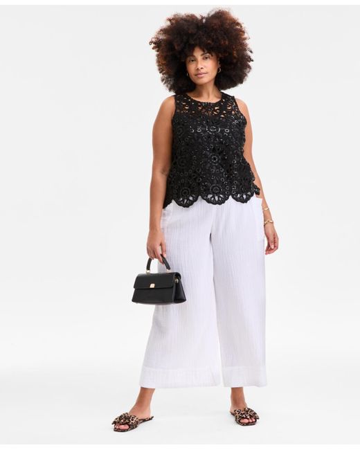 On 34th Black Trendy Plus Size Crochet Scalloped Tank Top