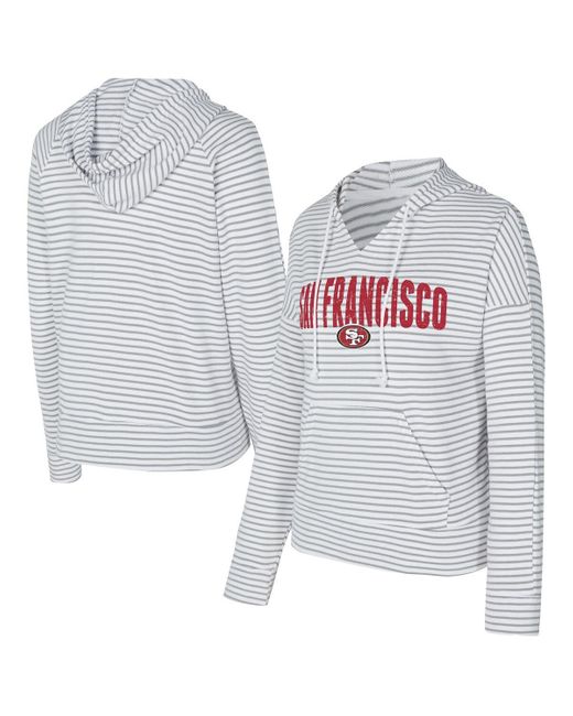 Concepts Sport White/gray San Francisco 49ers Liftoff Striped Notch Neck Pullover Hoodie