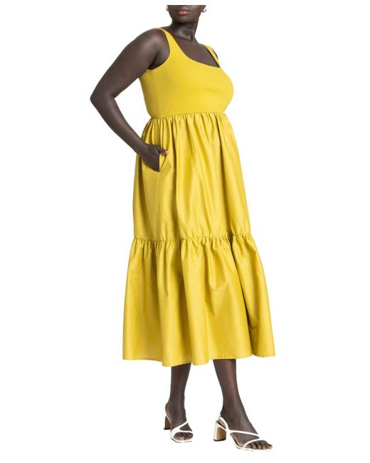 Eloquii Yellow Plus Size Mixed Fabric Tank Dress