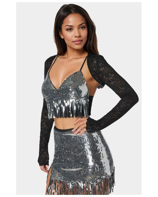 Bebe Black Lace Shrug And Sequins Cami