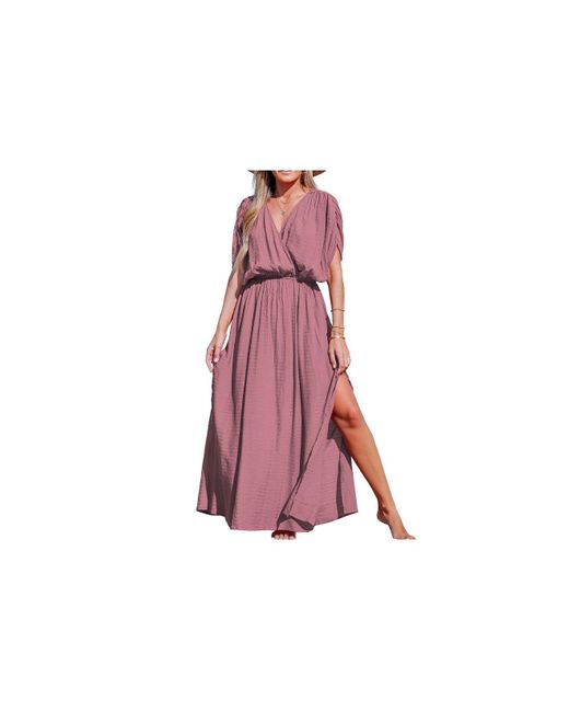 CUPSHE Allyssa Surplice Ruched Maxi Cover Up Dress in Pink Lyst