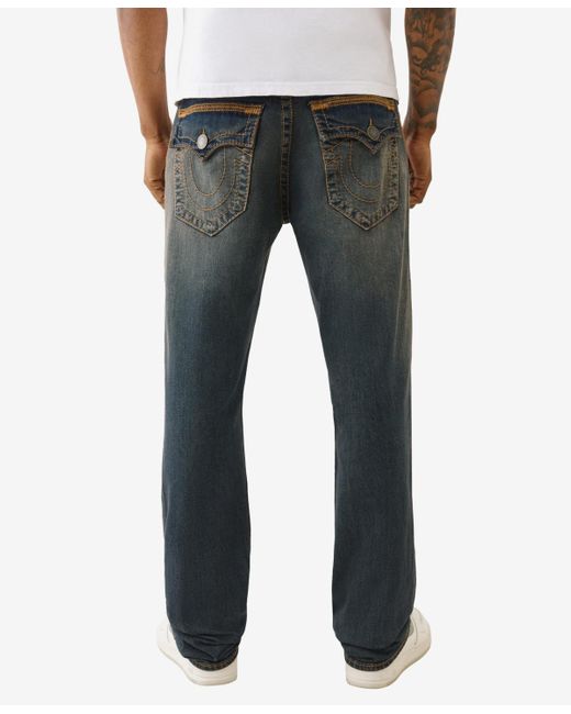 True Religion Gray Ricky Super Flatlock Flap Straight Jeans for men