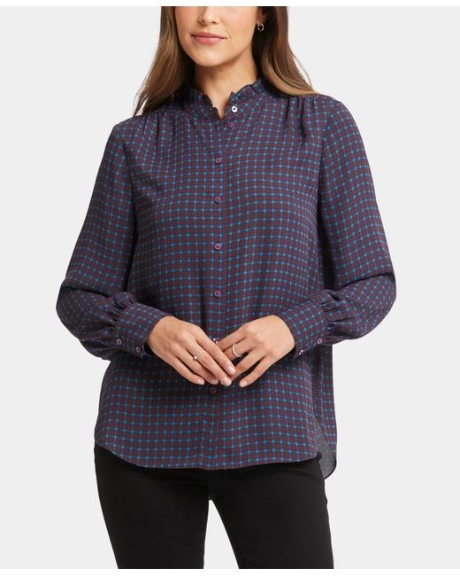 Macy's Blue Nydj Ruffle Neck Top