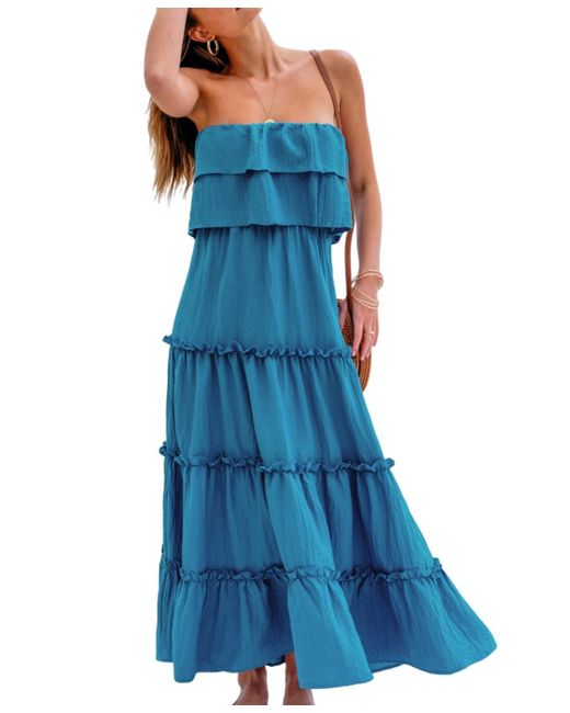 CUPSHE Blue Ruffled Tiered Maxi Tube Beach Dress