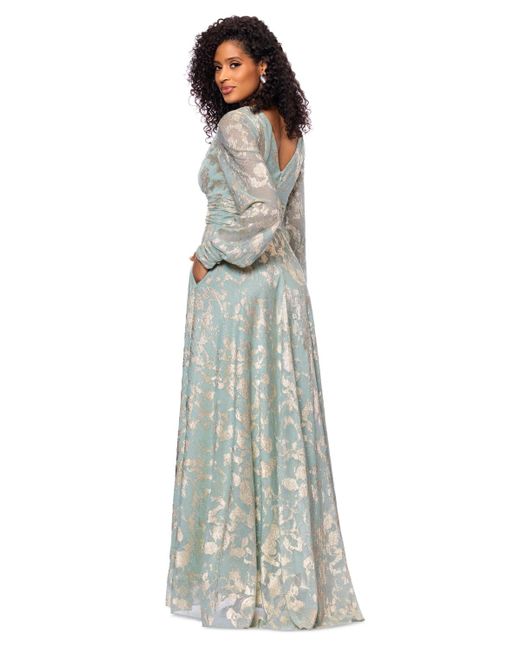 Betsy & Adam Petite V-neck Long-sleeve A-line Gown | Lyst
