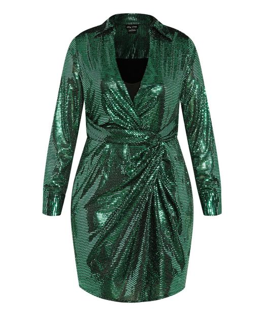 City Chic Women's Green Plus Size Sequin Glow Dress