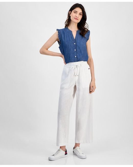 Tommy Hilfiger Blue Drawstring Wide-leg Pants