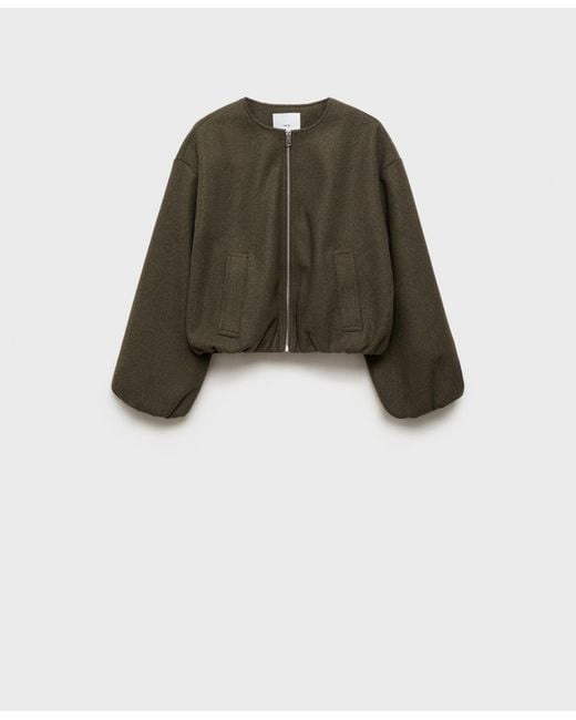 Mango Gray Gathered Bomber Jacket
