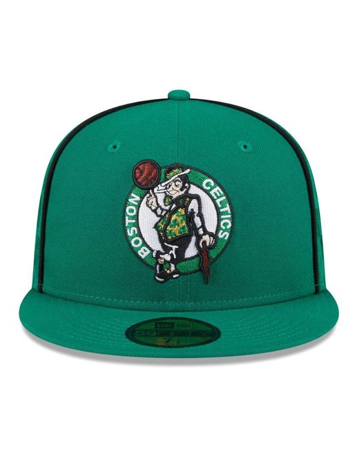KTZ Green Boston Celtics Piped And Flocked 59fifty Fitted Hat for men