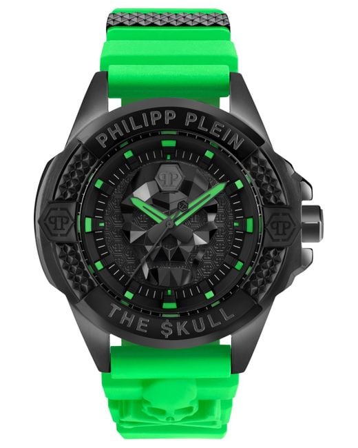 Philipp Plein The Skull Green Silicone Strap Watch 44mm for men