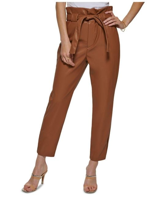 DKNY Petite High Waisted Faux Leather Pants in Toffee (Brown) Lyst