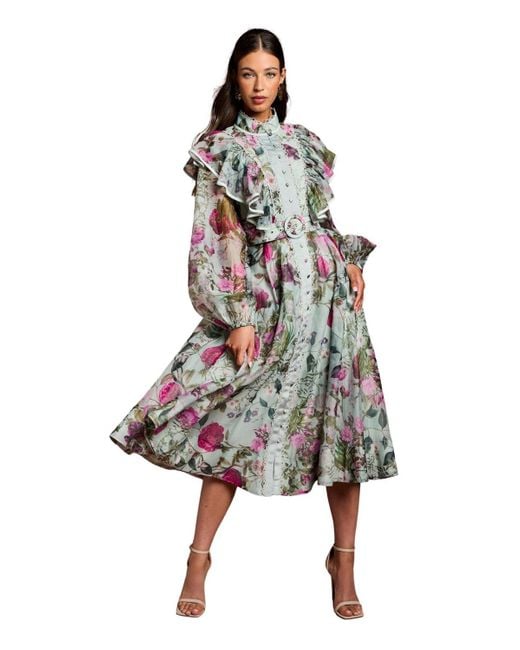 Coast White Long Sleeve Printed Organza Shirt Dress