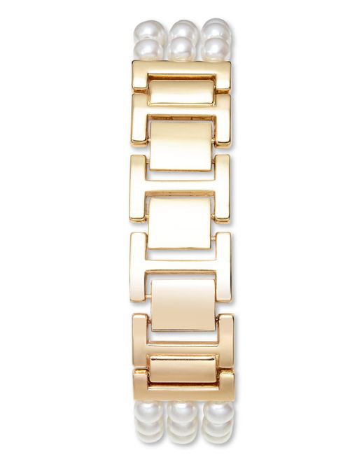 INC International Concepts Metallic Imitation Pearl Bracelet Watch 38mm