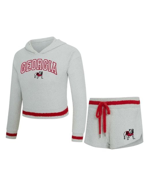 Concepts Sport White 2-piece Gray/red Georgia Bulldogs Whitley Long Sleeve Hoodie Top And Shorts Set
