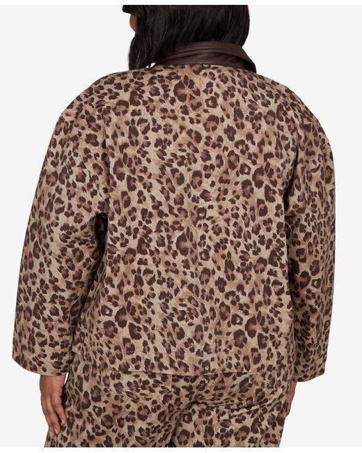Ruby Rd Brown Plus Size Cheetah Print Denim Jacket