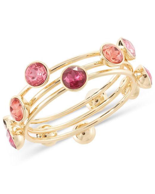 INC International Concepts Pink Gold-tone 3-pc. Set Multicolor Crystal & Stone Bangle Bracelets