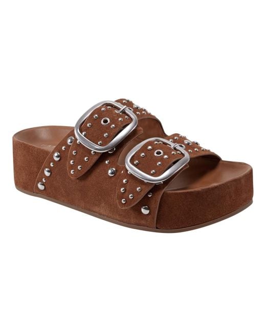 Marc Fisher Brown Sayge Studded Double Band Flatform Sandals