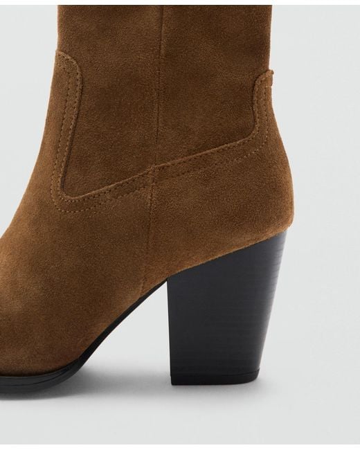 Mango Brown Suede Block-heel Boots