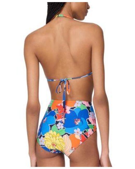 Kate Spade Blue Printed Tie Front Bikini Top High Waist Bottoms