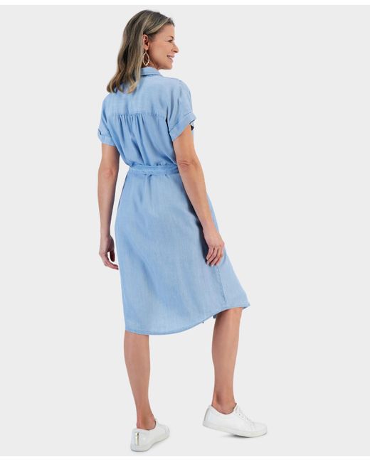 Style & Co. Blue Chambray Short-sleeve Shirt Dress