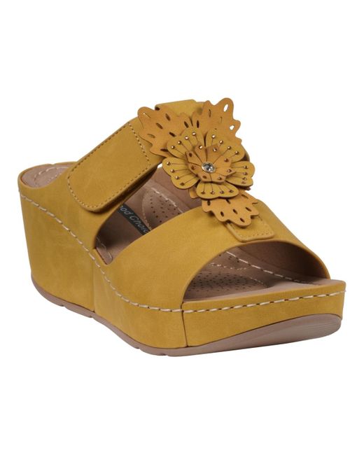 Gc Shoes Yellow Talia Floral Wedge Sandals