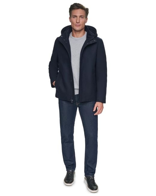 Cole Haan Blue Front-zip Duffel Wool Jacket for men