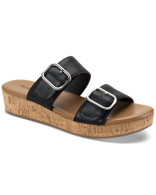 Style & Co. Brown Temppestt Slip-on Buckled Wedge Sandals