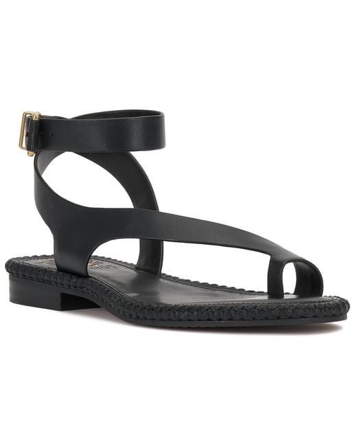 Vince Camuto Black Libahs Braided Toe-loop Round Toe Flat Sandals