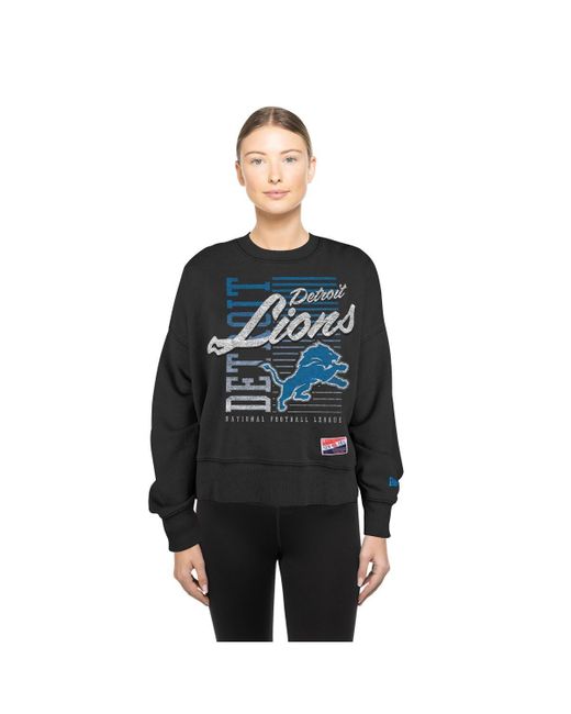 KTZ Black Detroit Lions Oversized Throwback Mineral Wash Crew Neck Sweatshirt