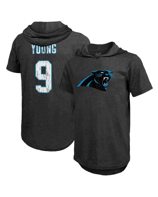 Majestic Black Threads Bryce Young Carolina Panthers Player Name And Number Tri-blend Hoodie T-shirt for men