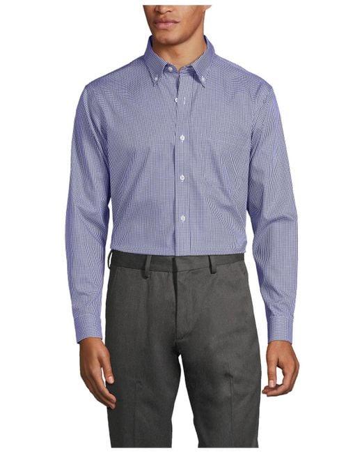 Lands' End Blue Tailored Fit No Iron Pattern Supima Cotton Pinpoint Buttondown Collar Dress Shirt for men